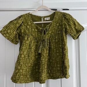Anthropologie Porridge Short-Sleeve Textured Green Swing Top